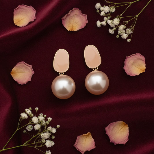 Nude Pearl Drop Earrings - Burgundy Contrast