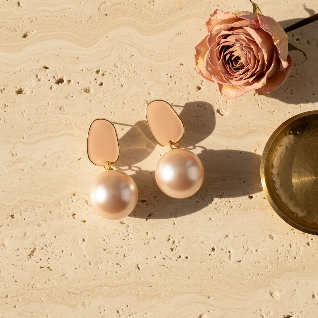 Nude Pearl Drop Earrings - Travertine