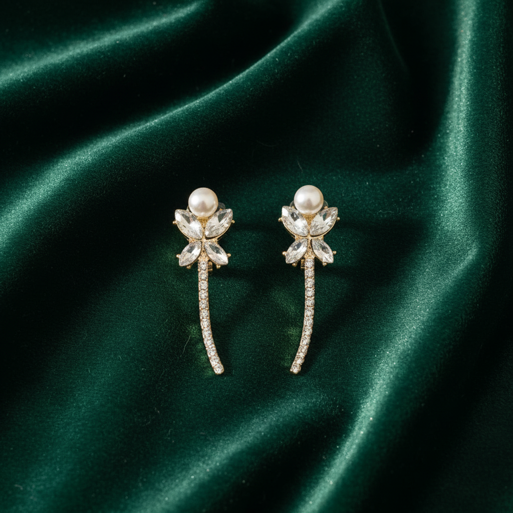 Pearl Crystal Ear Cuff Earrings – Forest Green Velvet