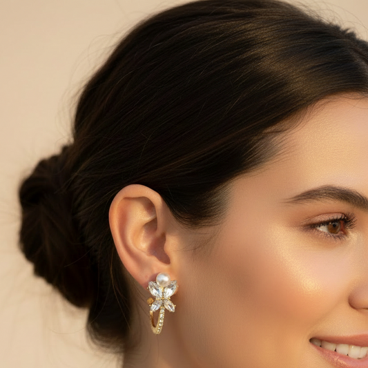 Pearl Crystal Flower Earring – No Ear Cuff