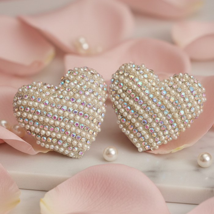 Pearl Crystal Heart Earrings – Blush Rose Marble