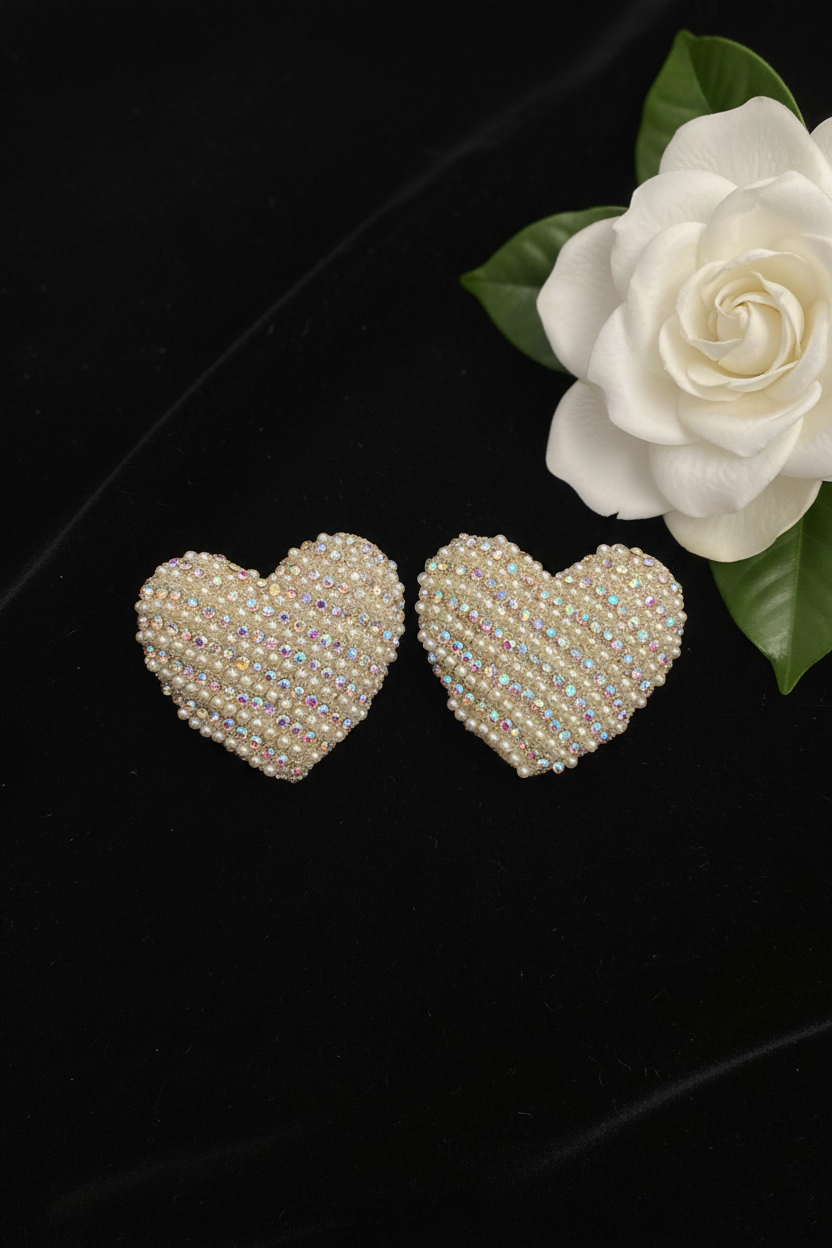 Pearl Crystal Heart Earrings – White Rose Only