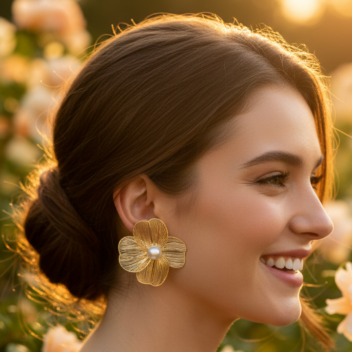 Pearl Flower Earrings - Side Profile Outdoor