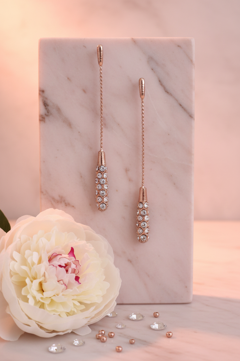 Rose Gold Crystal Drop Earrings – Blush Marble Romance