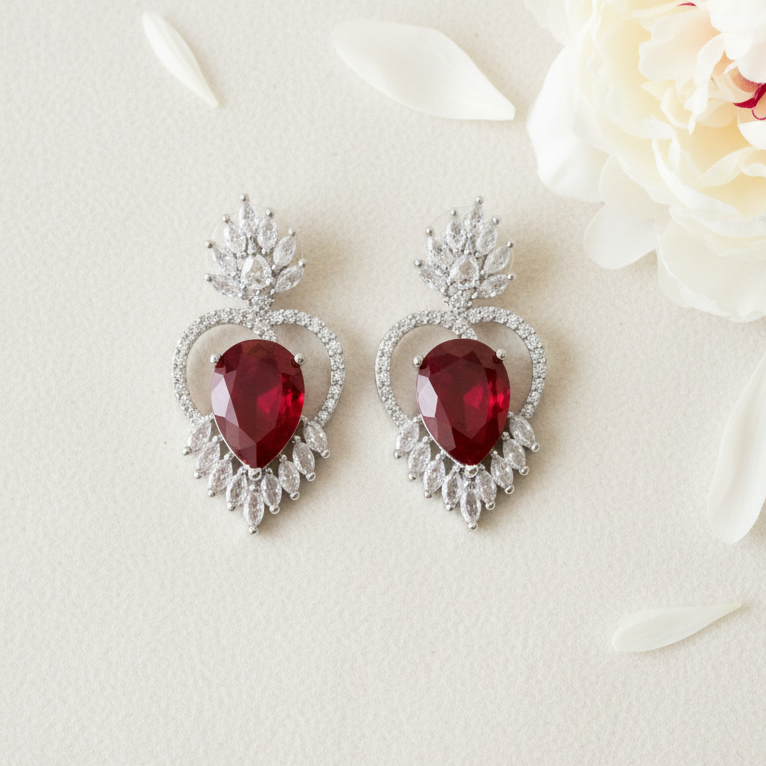 Ruby Heart Earrings - Flat Lay Light