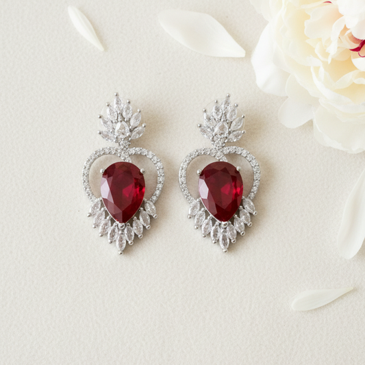 Ruby Heart Earrings - Flat Lay Light