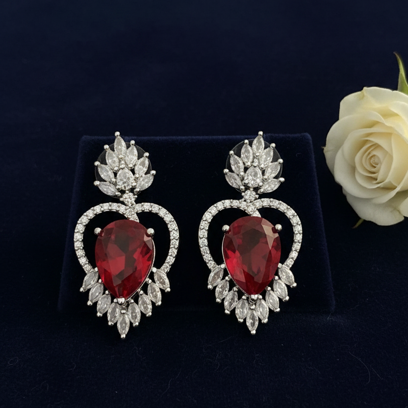 Ruby Heart Earrings - Navy Dark