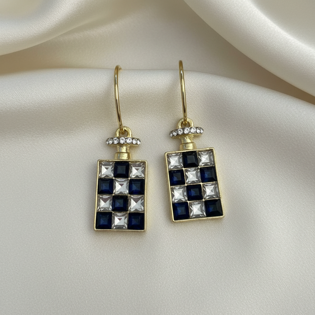 Sapphire Crystal Checkerboard Drop Earrings – Ivory Silk