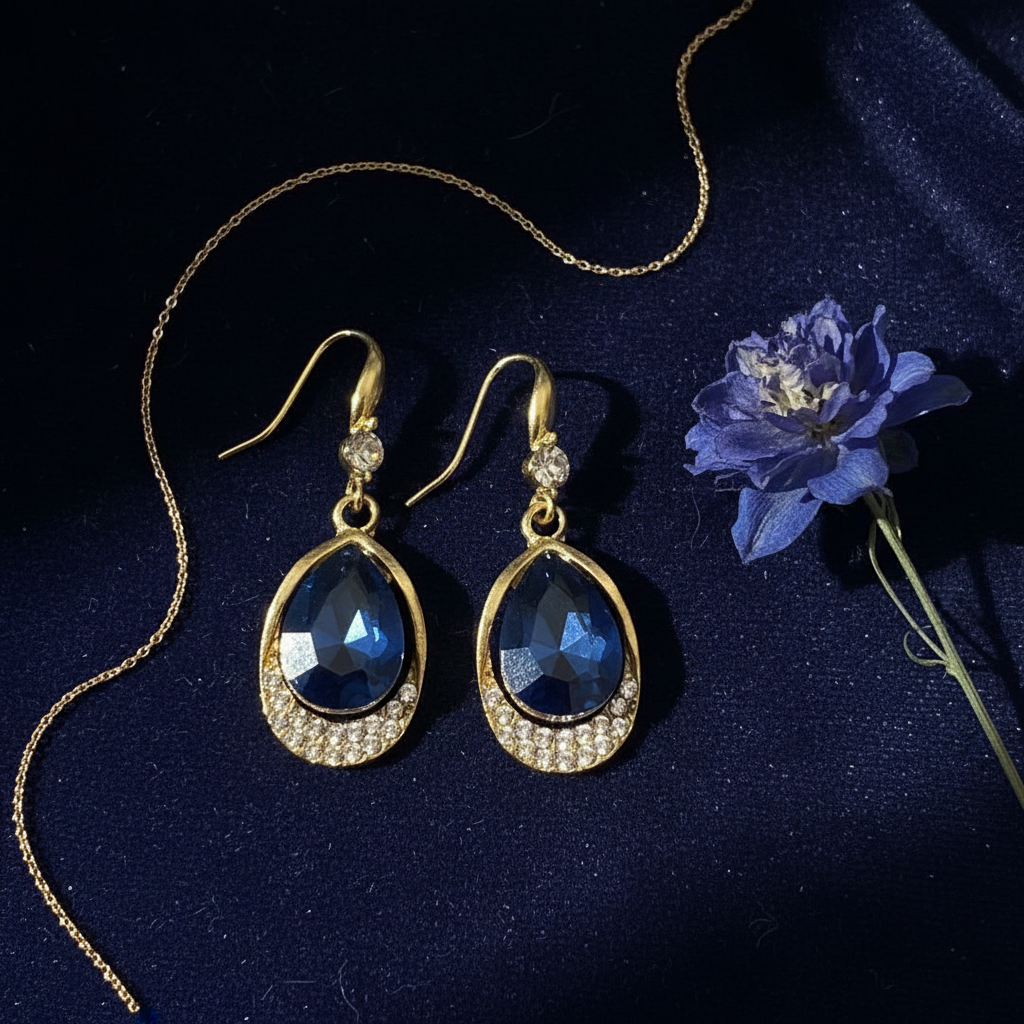 Sapphire Drop Earrings - Navy Velvet