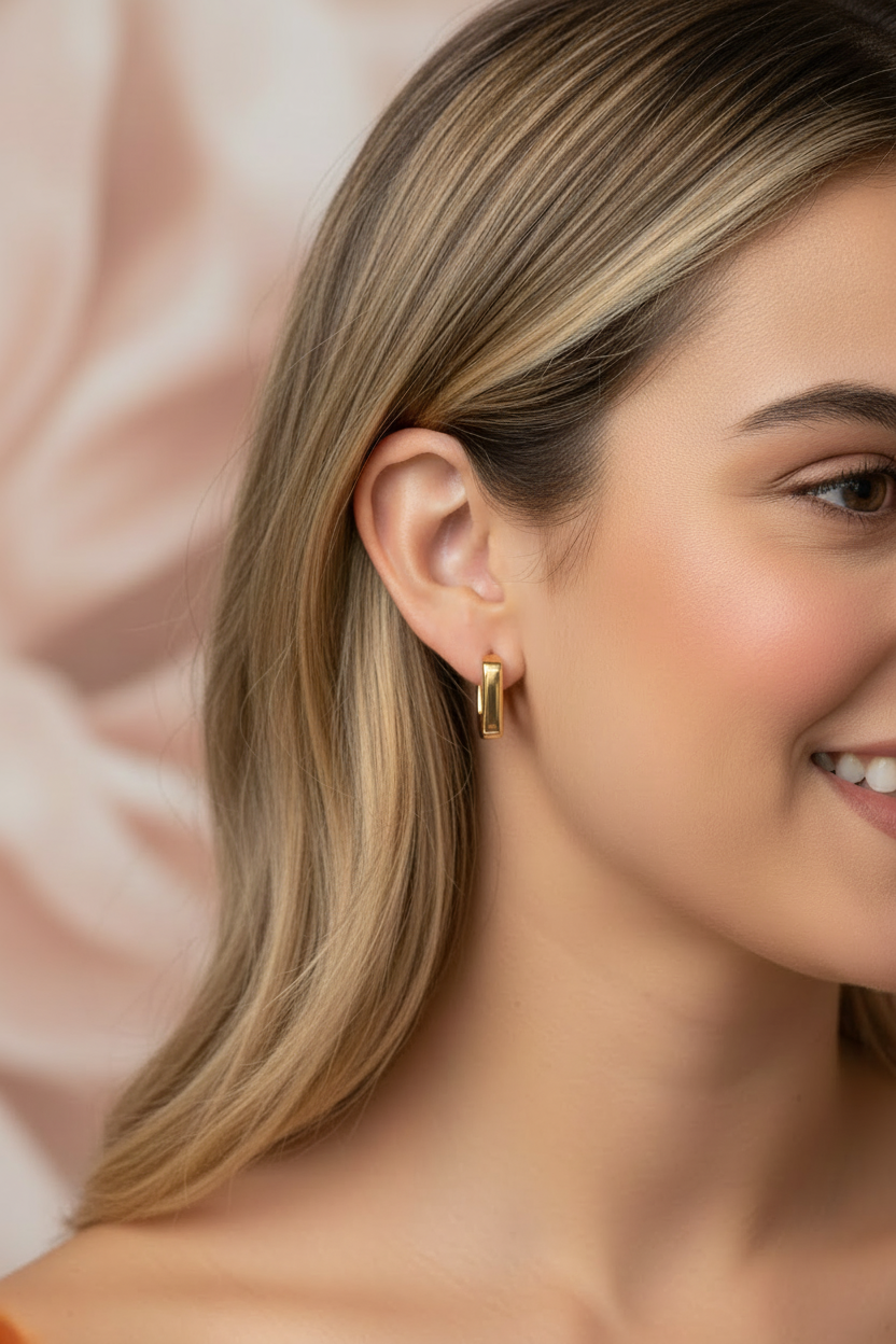 Square Gold Hoops - Side Profile Model