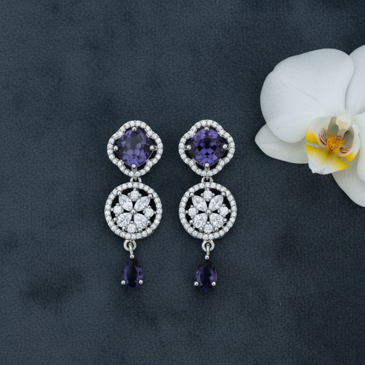 Tanzanite Floral Earrings - Charcoal Dark