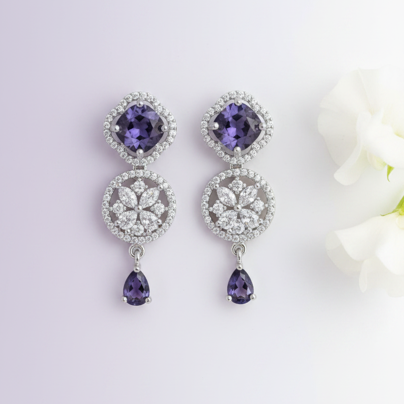 Tanzanite Floral Earrings - Lavender Light