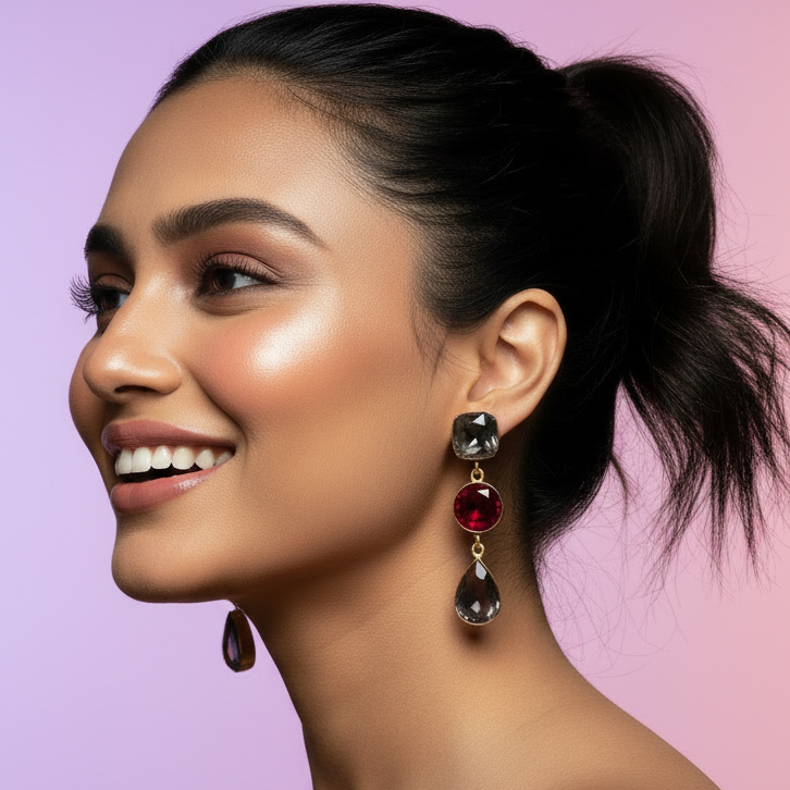 Young Vibrant Model - Ruby Earrings